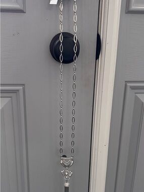 Badgley Mischka Silver-Tone Pendant Necklace with Tassel Detail